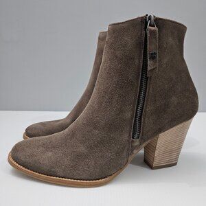 NEW Paul Green Reya Ankle Bootie UK Sz 8.5 Stacked Heel Brown Earth Soft Suede